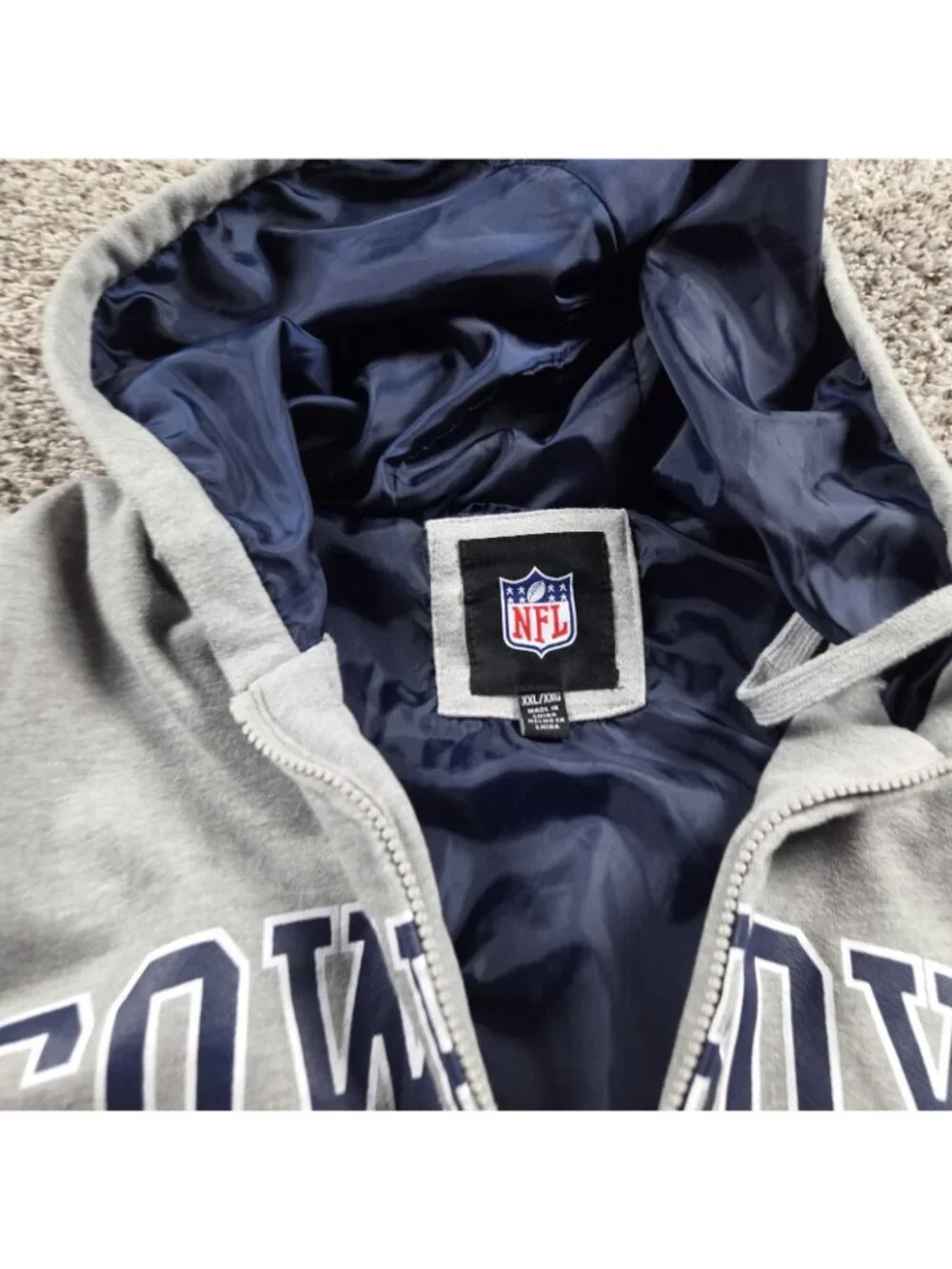 Dallas Cowboys Jacket Men's 2XL Gray NFL Apparel Full Zip Hoodie Insulated